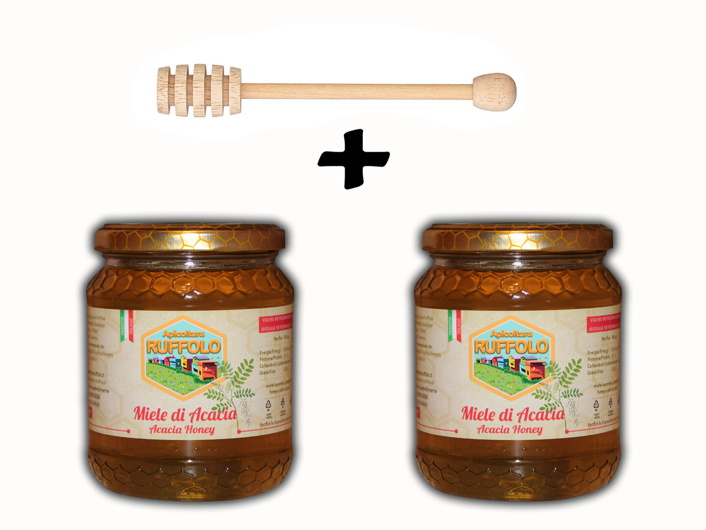 Kit 12 Spargi Miele legno con 2 vasi Acacia 500g Ruffolo